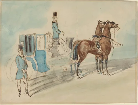 Constantin Guys, Carriage with Driver and Groom: Spring