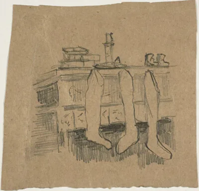 William Harnett, Christmas Stockings Hanging Over the Fireplace