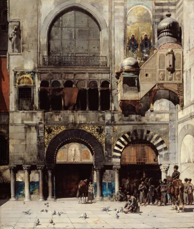 Alberto Pasini, Circassian Cavalry Awaiting their Commanding Officer at the Door of a Byzantine Monument; Memory of the Orient