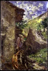 Leonardo Bazzaro, Young Woman with Goats near Rustic Dwelling
