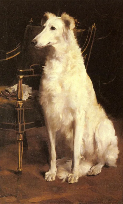Saint George Hare, A Borzo by a Chair