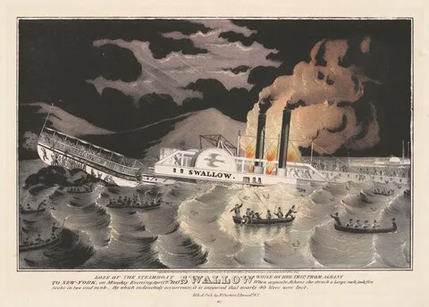 Nathaniel Currier, Loss of the Steamboat Swallow: While on Her Trip, from Albany to New-York, on Monday Evening April 7th 1845
