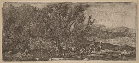 Ferdinand Kobell, Shepherds with Their Herd Fording a Stream