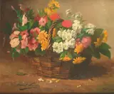 Alfred-Arthur Brunel de Neuville, A still life of flowers in a basket