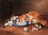 Alfred-Arthur Brunel de Neuville, Mother Cat with Three Kittens