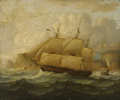 Thomas Buttersworth, HMS 'Leander' (1813) at sea