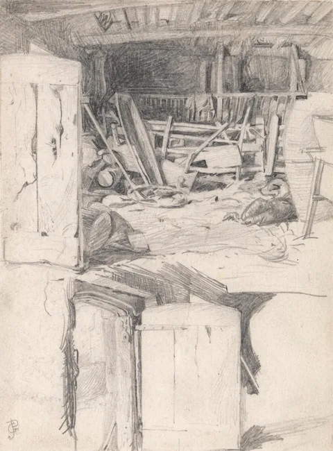 George John Pinwell, Study for "The Goose", 1867: Interior of a Barn