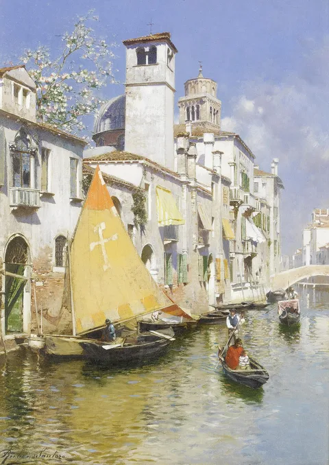 Rubens Santoro, Gondolas on a Venetian canal