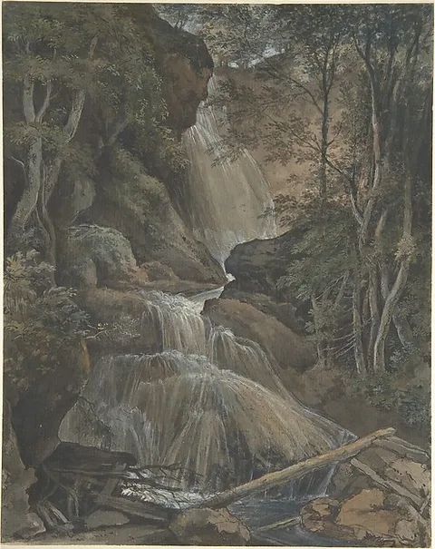 Christoph Nathe, A Waterfall in a Forest at Langhennersdorf
