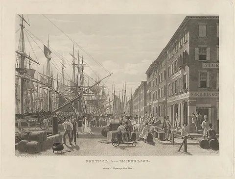 William James Bennett, South Street from Maiden Lane, New York, in 1828