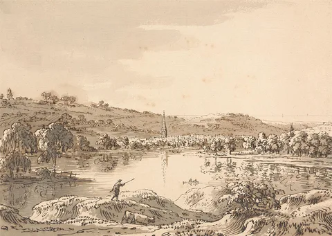 Anthony Devis, Village Seen from Across a Lake