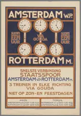 Jan Rotgans, Amsterdam W.P. Rotterdam M. Slechts een uur via Gouda. Snelste verbinding Staatsspoor.