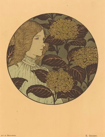 Eugene Grasset, Roundel Portrait of a Girl