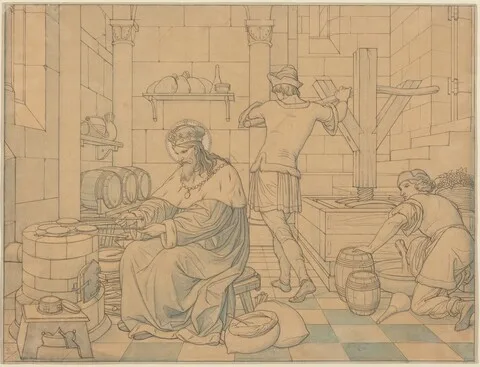 Eduard von Steinle, Saint Wenzel Cooking Hosts as Two Youths Press Wine