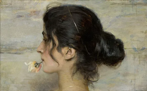 Ettore Tito, With the rose between her lips