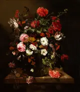 Abraham van Beijeren, Flower Still Life with a Timepiece