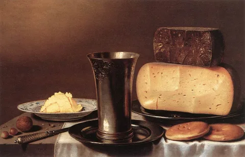 Floris van Schooten, Still-Life with Glass, Cheese, Butter and Cake