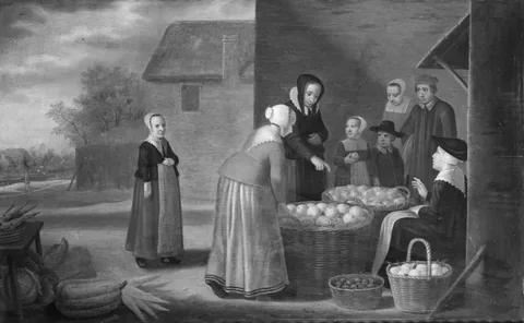Floris van Schooten, Women and Children by a Fruit Seller