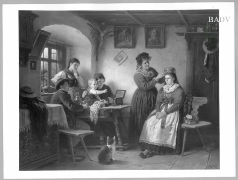Rudolf Epp, Peasant -Interior. 6 figures: the bride - crown