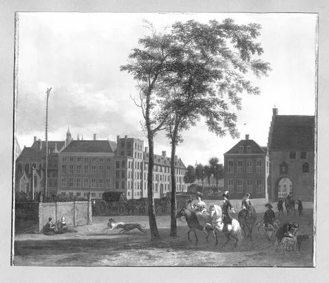 Dirk Maas, The Plaats in The Hague, with the Groene Zoodje and the Gevangenpoort