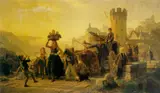 Christian Eduard Boettcher, Setting out for the grape harvest, Oberwesel-on-Rhine