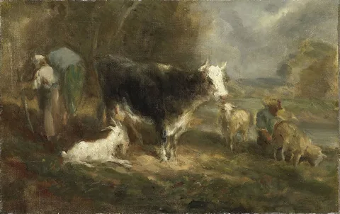 Eugène Fromentin, Farmyard with Cattle
