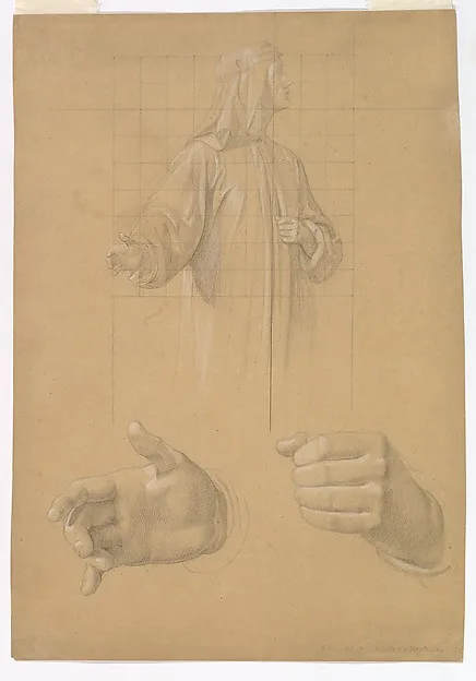 Friedrich Wilhelm Schadow, Study of a Standing Man with Headcloth and Two Studies of his Hands
