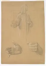 Friedrich Wilhelm Schadow, Study of a Standing Man with Headcloth and Two Studies of his Hands
