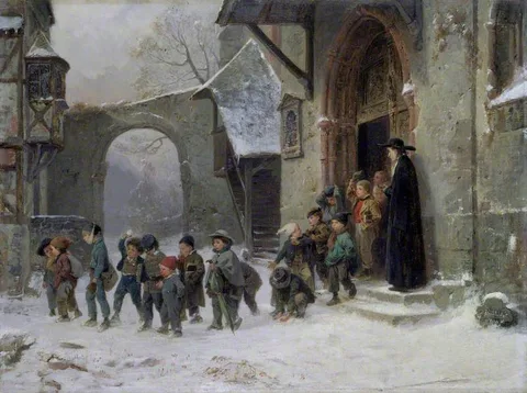Benjamin Vautier, Snow Scene: Children Leaving School