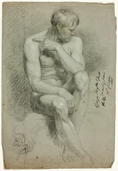George Hayter, Seated Male Nude with Sketch of Nude Archer