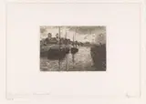 Theodor Hagen, Stadsgezicht gezien vanaf een rivier met drie boten