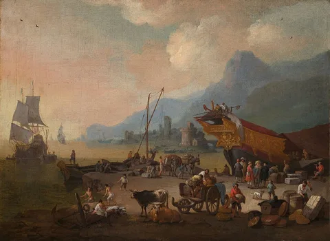 Pieter Bout, View of an Italian harbour