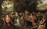 Louis de Caullery, An elegant company dining and making music in a garden.