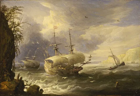 Peter van de Velde, Shipping Off a Rocky Coast