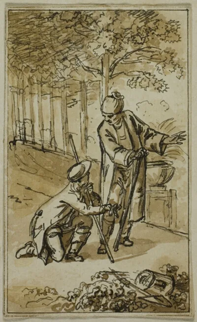 Jacob Wilhelm Mechau, Literary Illustration: Gentleman and Kneeling Gardener