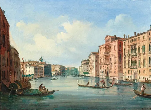 Carlo Grubacs, Venice, a view of the Grand Canal with Palazzo Cavalli-Franchetti and Palazzo Barbaro