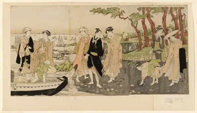Toyokuni, Gathering shell fish at low tide