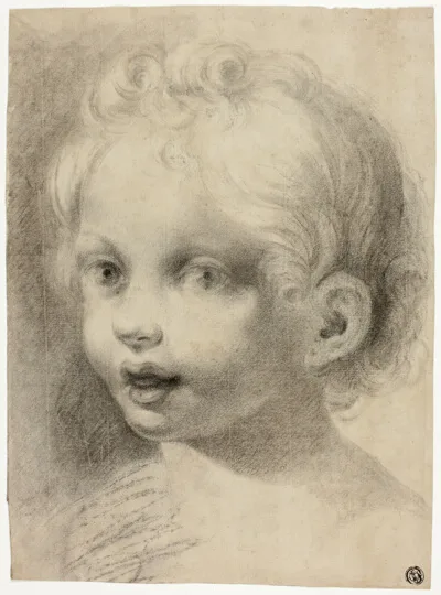 Antonio da Correggio, Child's Head (Recto) Nude Male Figure (Verso)
