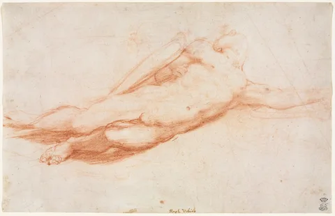 Antonio da Correggio, Study of a Fallen Soldier (possibly the Conversion of Saul) (recto)