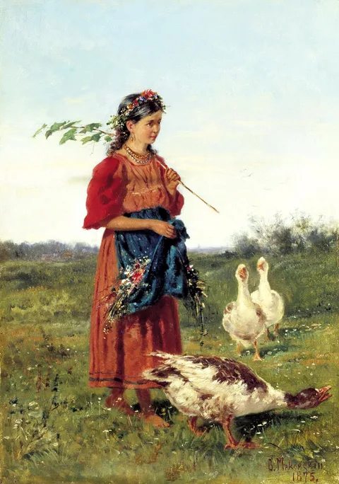 Vladimir Makovsky, Girl with goose in the field