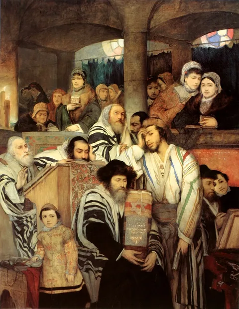 Maurycy Gottlieb, Jews Praying in the Synagogue on Yom Kippur