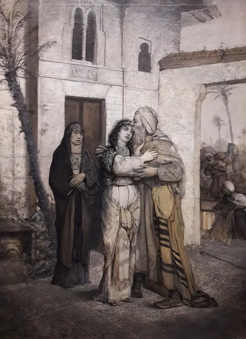 Maurycy Gottlieb, Recha welcoming her father (detail).