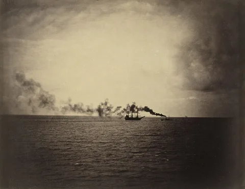 Gustave Le Gray, Seascape with Sailing Ship and Tugboat