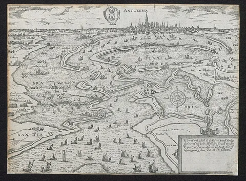 Frans Hogenberg, De dijken voor Antwerpen doorstoken, 1585