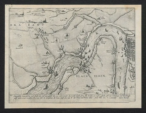 Frans Hogenberg, Kaart van de fortificaties langs de Schelde nabij Antwerpen, 22 december 1584