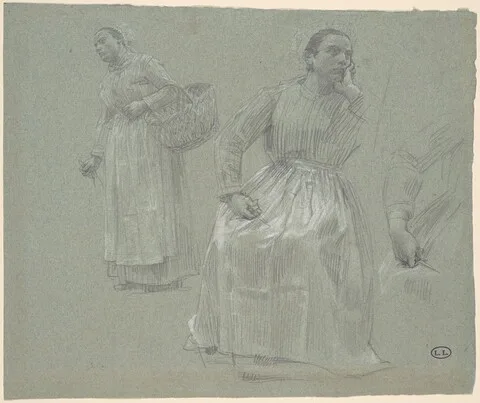 Léon Augustin Lhermitte, Study of Two Women, One Seated and One Holding a Basket