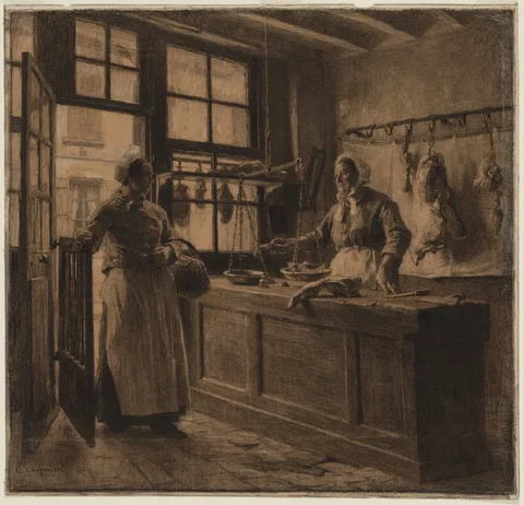 Léon Augustin Lhermitte, Interior of a Butcher Shop