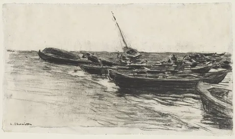Léon Augustin Lhermitte, Fishing Boats on the Beach at Étretat