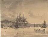 Anton Melbye, The English Fleet Anchored at the Town of Beykoz, North of Istanbul