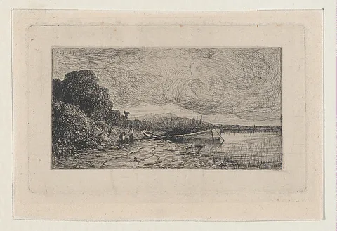 Adolphe Appian, Barge on the Bank of a River